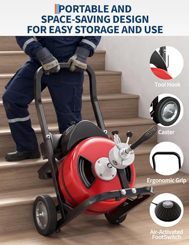 370W Electric Drain Cleaning Machine, 100FT x 1/2" Sewer Snake - Image 4