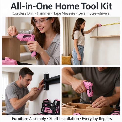 Pink Cordless Screwdriver Tool Set, 40-Piece Household | Hand Tools - Image 5