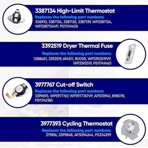 Dryer Repair Kit 3387134 3392519 3977393 3977767 - Image 5