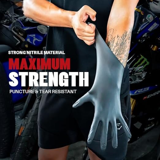 Heavy Duty 6 Mil Black Nitrile Gloves - Disposable, Latex & Powder Free | Mechanic, Food Prep & Tattoo | Rubber Gloves for Cooking, Cleaning & Household | Pack of (200)