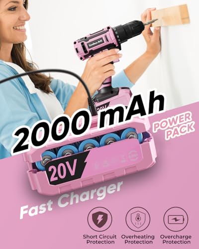 Pink Cordless Drill Set, VIWKO 20V Electric Power Drill for Women - Image 5