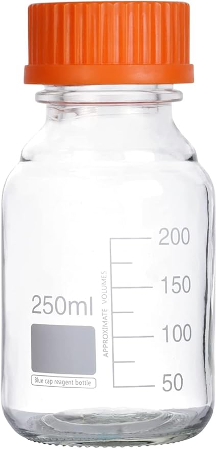 Lab Media Storage Round Bottles Graduated Glass Container GL45 Screw Cap Leakproof Multi-Purpose for Scientific | pack of 10 (Orange,250ml)