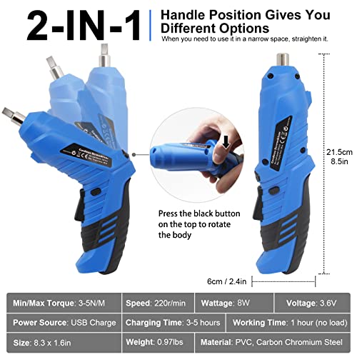 Blue Cordless Electric Screwdriver Set, 3.7V Rechargeable - Image 3