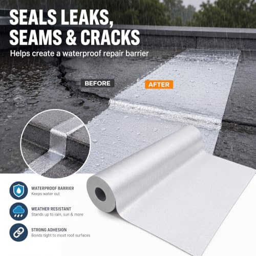 Gueevin 35.5 Inch X 32.8 Feet Self Stick Roll Roofing, Aluminum - Image 6