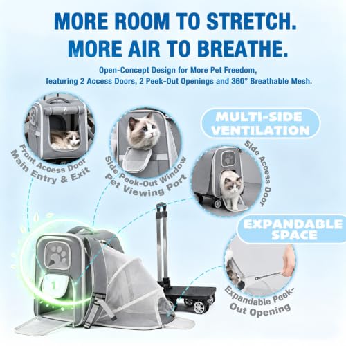 Pet Carrier Backpack with Wheels Rolling for Cats & Small Dogs - Image 3