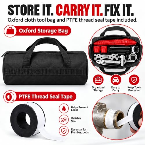 8 Pcs Sink Wrench Basin Wrench Set, Plumbing Tools with Bag, Red - Image 8