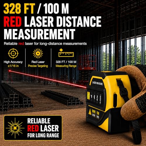 4-in-1 Laser Distance Meter, 328FT Laser Tape Measure & 16FT - Image 3