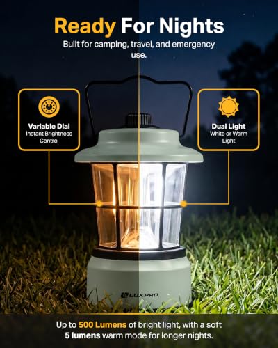 LUXPRO Rechargeable Retro Lantern LED Camping Lantern, Sage Green - Image 3