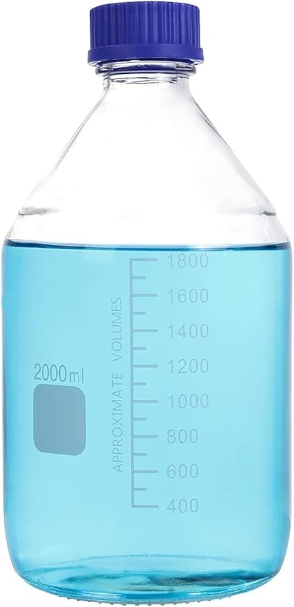 Lab Media Storage Round Bottles Graduated Glass Container GL45 Screw Cap Leakproof Multi-Purpose for Scientific | pack of 1 (Blue,2000ml)