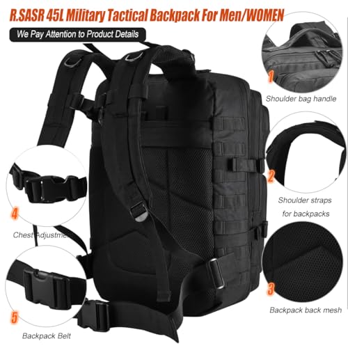 45L Tactical Backpack for Men Women, Military Assault Pack - Image 5