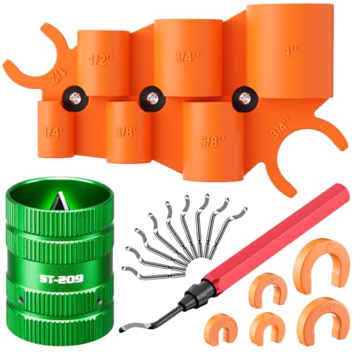 18 Pcs Plumbing Tool Kit, Pipe Depth Gauge, Reamer,St-209,Green - Image 2