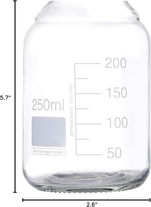 Lab Media Storage Round Bottles Graduated Glass Container GL45 Screw Cap Leakproof Multi-Purpose for Scientific | pack of 10 (Blue,250ml)