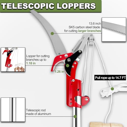 13ft Pole Saws for Tree Trimming, Lightweight Stainless Steel - Image 4
