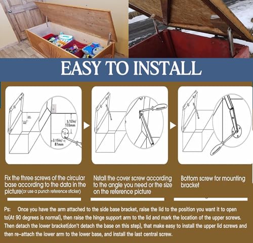 250N Heavy Duty Soft Close Lid Support Hinge, Chest Hinges - Image 5