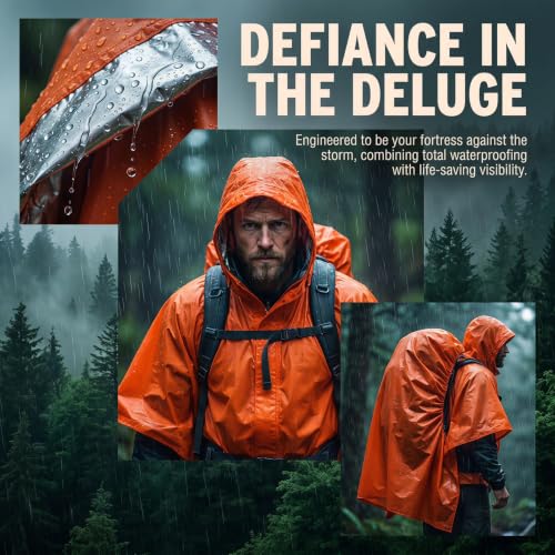 Camping Emergency Poncho for Hiking Survival (Orange, 4P - Image 4
