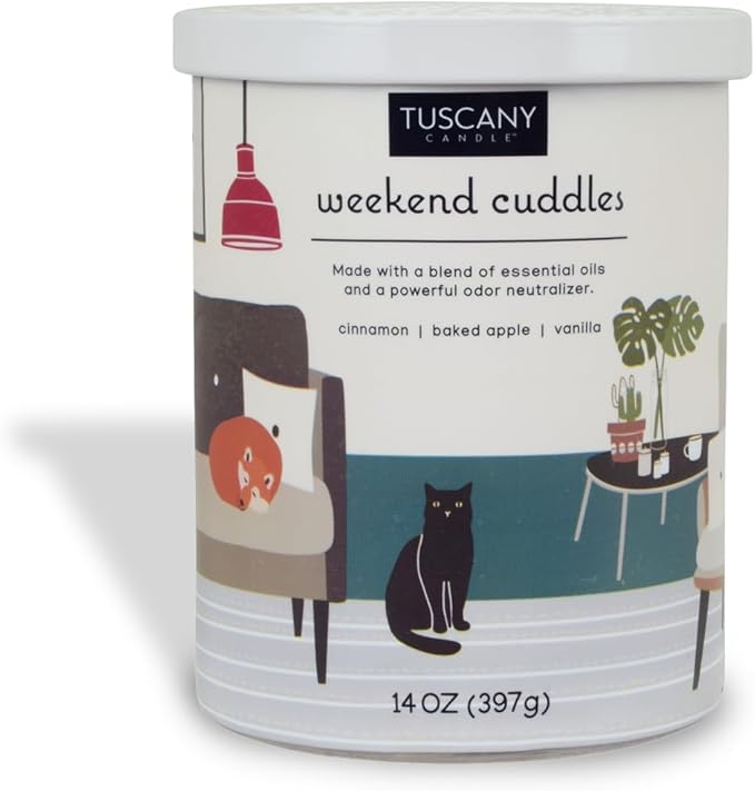 Tuscany Candle Weekend Cuddles: Cinnamon & Apple Scented Pet Odor Neutralizing Candle, 14 oz