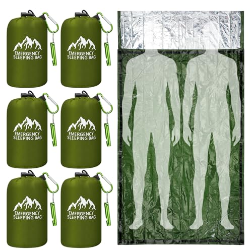6 Pcs XL Emergency Sleeping Bag Waterproof Bivy Sack Whistle - Image 2