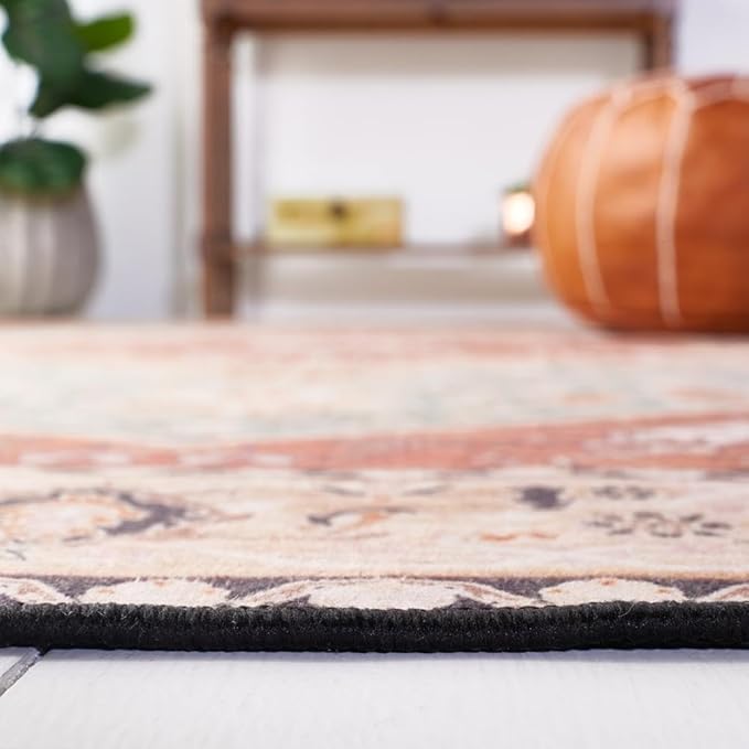 SAFAVIEH Washable Rug Tucson Collection - 2'6" x 4', Aqua & Rust, Slip Resistant & Easy to Clean, Ideal for Living Room, Bedroom, Dining Space (TSN150J)
