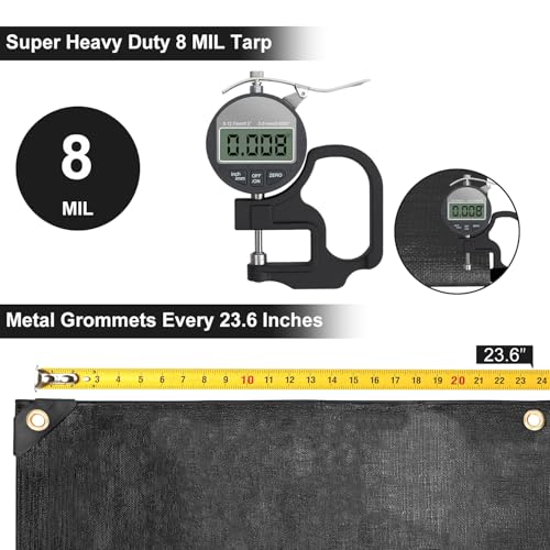 Tarp 10x20 Feet, 8 Mil Large tarps Heavy Duty Waterproof, Black - Image 4