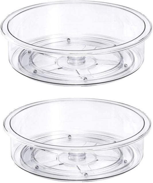 SANNO Lazy Susan Cabinet Organizer, Clear Turntable Food Pantry Storage Container for Kitchen Spice Pantry Fridge Cupboard Organizing-9.8",Set of 2
