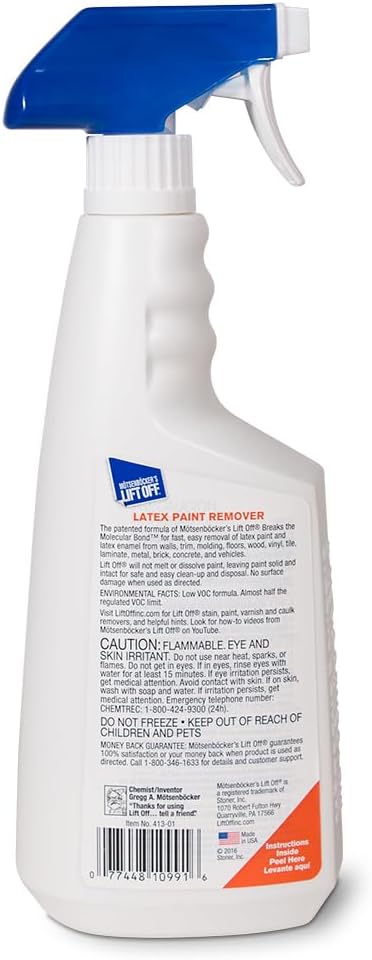 Motsenbocker's Lift Off 41301 Latex Paint Remover Spray Removes Latex Paint and Enamel, Works on Multiple Surfaces, Water-Based, Biodegradable, 22 Fl Oz, Pack of 1