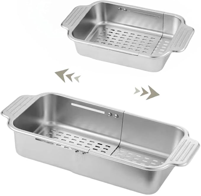 Extendable Over the Sink Colander Strainer Basket, Stainless Steel Retractable Kitchen Sink Basket - Wash Vegetables, Fruits, Drain Pasta and Dry Dishes XL (XL)