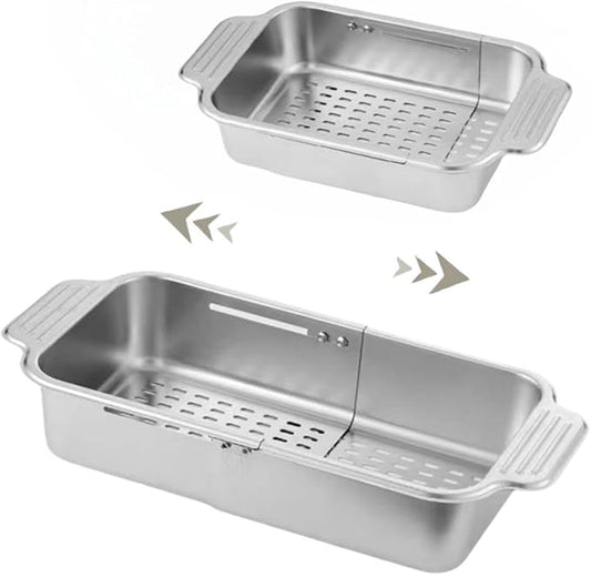Extendable Over the Sink Colander Strainer Basket, Stainless Steel Retractable Kitchen Sink Basket - Wash Vegetables, Fruits, Drain Pasta and Dry Dishes XL (XL)