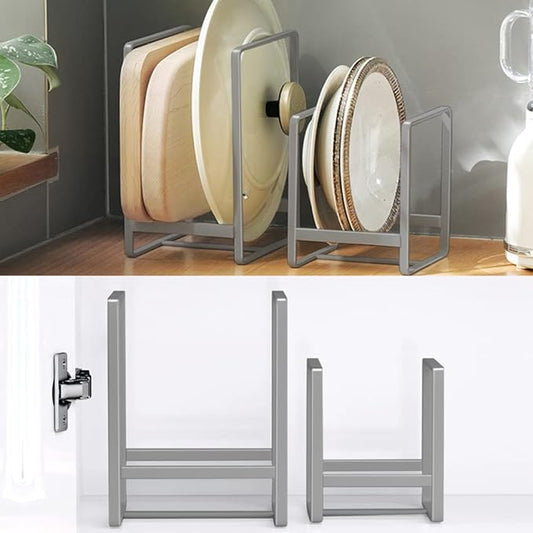4PCS Plate Holders Organizer, Metal Dish Storage Dying Display Rack for Cabinet, Counter and Cupboard, Grey,2 Small and 2 Large