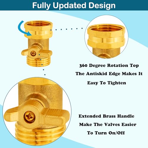 2 Set Garden Hose Shut Off Valve, Long Handle 3/4" Brass Hose - Image 4