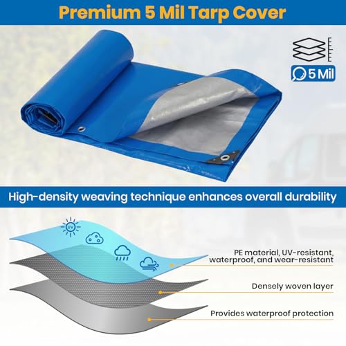 Velway Waterproof Tarp 8x10 FT 5 Mil Heavy Duty Poly Tarpaulin - Image 4