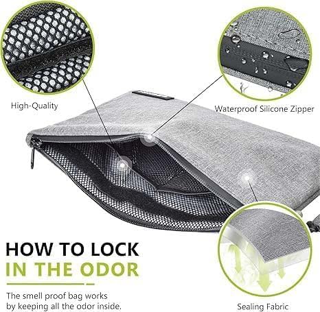OZCHIN Smell Proof Bag Travel Storage Case Activated Charcoal Pouches Durable Odorless Medicine Organizer (Grey, 11 x 8 inches)