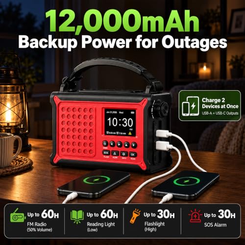 NOAA Emergency Weather Alert Radio with S.A.M.E., 12000mAh Hand - Image 6