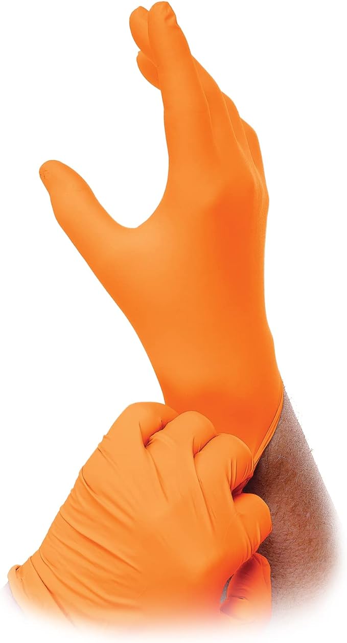 Atlantic Safety Products Orange Lightning Exam Gloves, Disposable, Powder-Free Nitrile Gloves, Orange, Small, 100-Ct