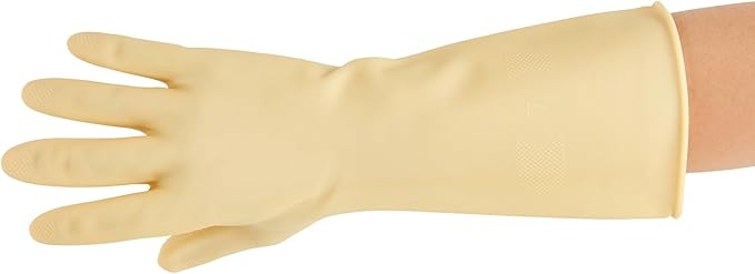 Restaurantware-Clean Tek Professional 22 Mil Large Cleaning Gloves, 10 Pairs Of Long Cuff Gloves - No-Slip Grip, No-Powder, Yellow Latex Gloves For Kitchen Cleaning, Ideal For Washing Dishes
