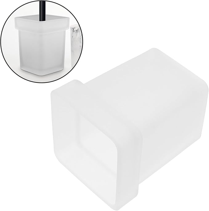 Ceramic Toilet Bowl Brush Holder with Frosted Square Storage Cup, Small Bathroom Cleaning Brush Container for Household Toilet Accessories