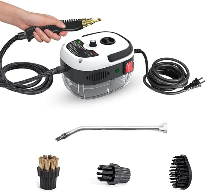 Portable Handheld Steam Cleaner, High Temperature Pressurized Steam Cleaning Machine with Brush Heads for Kitchen Furniture Bathroom Car, US Plug 110V (White)