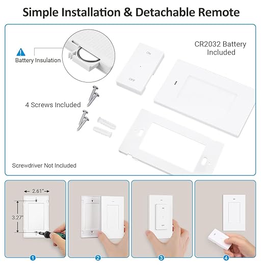 DEWENWILS Remote Control Outlet, Wireless Wall Light Switch with 2 Side Outlets, No Wiring Remote Outlet Switch for Lamps, Fans, Household Appliance, 100FT Range, ETL Listed(2 Switches and 1 Outlet)
