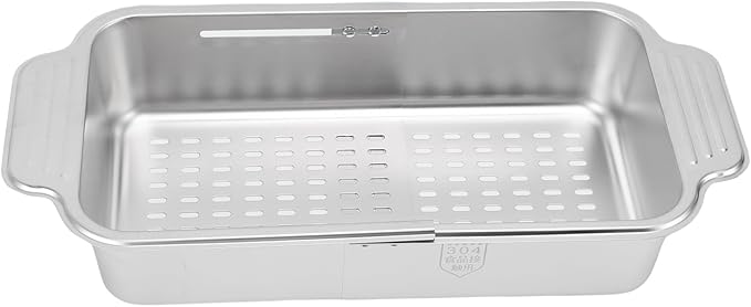 AYNEFY Extendable Over The Sink Basket Expandable Stainless Steel Colander 304 Food Grade Strainer for Washing Vegetables Fruits Pasta Dishes with Rubber Grip Handles (L)