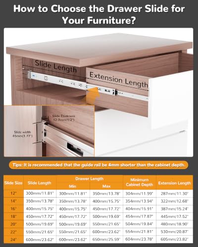 22 Inch Side Mount Soft Close Drawer Slides, 5 Pairs - Image 5