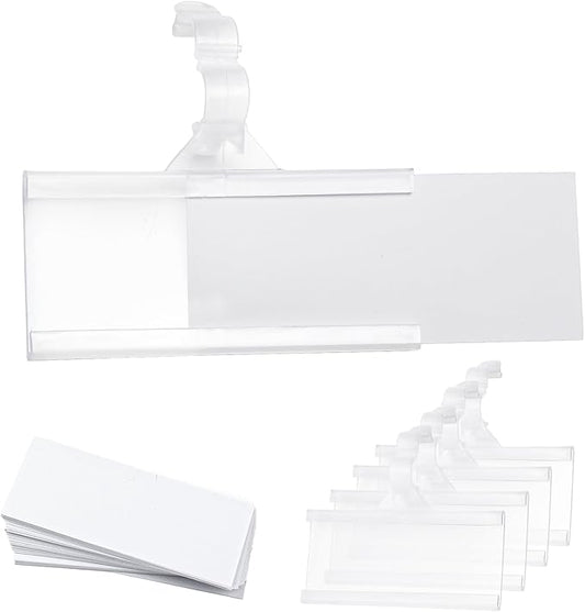 100 Pcs Reusable Plastic Wire Shelf Label Holder, for Pantry Retail Shopping Mall Store, Supermarket UPC Price Card & Ticket Display, Strong & Easy Clip Design Tight Snap Lock Closure1-1/4 H X 2.8" W