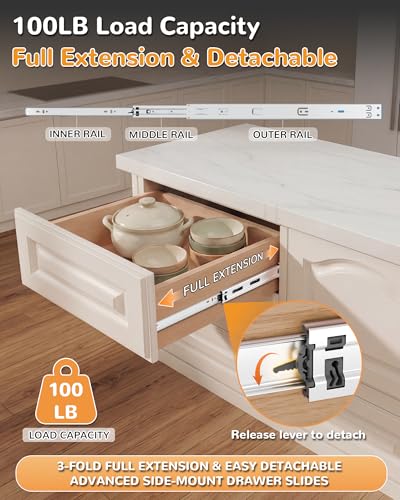 22 Inch Side Mount Soft Close Drawer Slides, 5 Pairs - Image 6