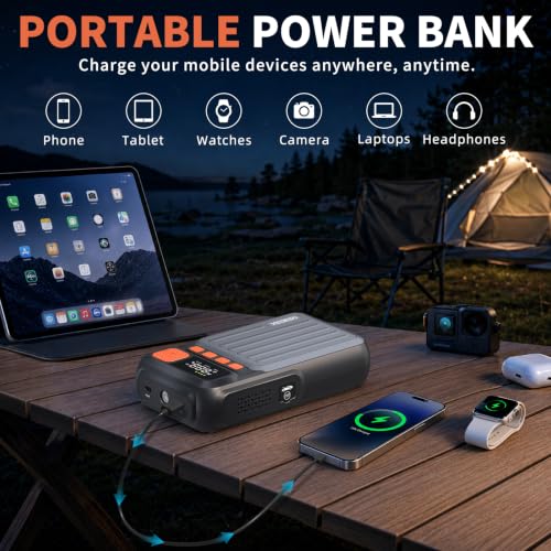 12V Car Battery Jump Starter with 160PSI Air Compressor, Jump Box - Image 6