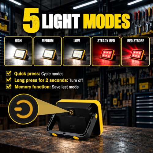 USB Rechargeable Flood Light, COB Work Light with 5 Light Modes - Image 4