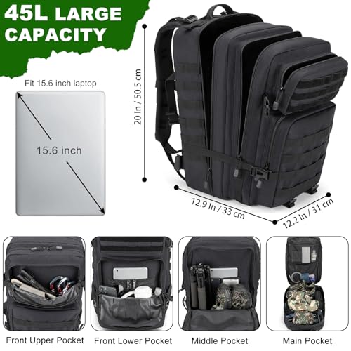 45L Large Tactical Backpack Military MOLLE 3 Day Bug Out Bag - Image 3