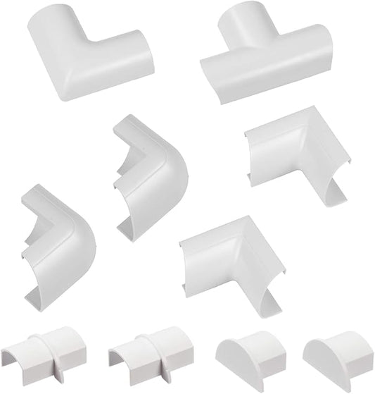 D-Line Medium Cable Raceway Accessory Pack, Join 1.18in x 0.59in Cord Cover Lengths, 10 Accessories Included, Hide Cords Around a Variety of Angles - White
