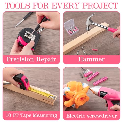 112PCS Pink Drill Set, 3.6V USB Cordless Drill & Home Tool Kit - Image 4