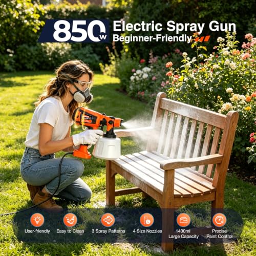 Paint Sprayer, 1400ml&850W Spray Paint Gun with 4 Nozzles - Image 3