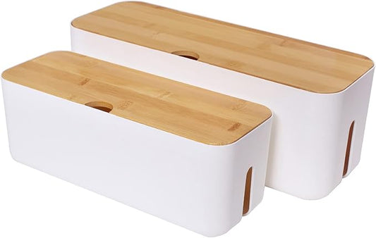 Changsuo Cable Management Box Set Cable Organizer Boxes for Extension Cord Power Stripe Surge Protector Wire Management Organizer Cover Hider for Desk Home Office Kitchen (Small & Large White)