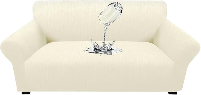 Waterproof Stretch Loveseat Couch Cover - Non-Slip Soft Sofa Slipcover with Elastic Bottom, Washable Leakproof Furniture Protector for Kids, Pets, Dogs & Cats (Loveseat, Light Yellow)