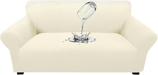 Waterproof Stretch Loveseat Couch Cover - Non-Slip Soft Sofa Slipcover with Elastic Bottom, Washable Leakproof Furniture Protector for Kids, Pets, Dogs & Cats (Loveseat, Light Yellow)